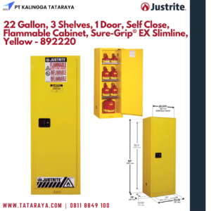 22 Gallon, 3 Shelves, 1 Door, Self Close, Flammable Cabinet, Sure-Grip® EX Slimline, Yellow - 892220