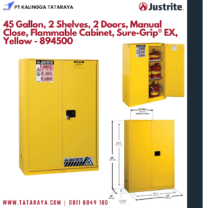 45 Gallon, 2 Shelves, 2 Doors, Manual Close, Flammable Cabinet, Sure-Grip® EX, Yellow - 894500