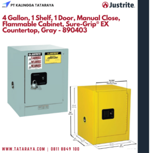 4 Gallon, 1 Shelf, 1 Door, Manual Close, Flammable Cabinet, Sure-Grip® EX Countertop, Gray - 890403