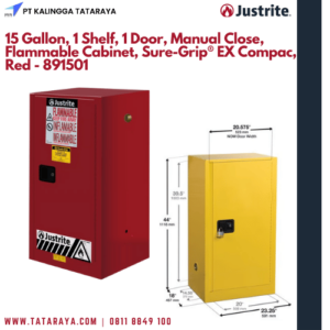 15 Gallon, 1 Shelf, 1 Door, Manual Close, Flammable Cabinet, Sure-Grip® EX Compac, Red - 891501