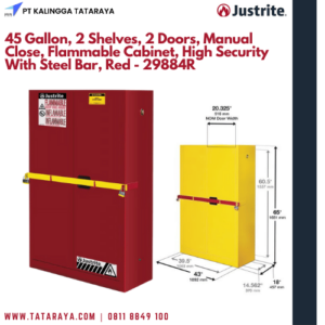 45 Gallon, 2 Shelves, 2 Doors, Manual Close, Flammable Cabinet, High Security With Steel Bar, Red - 29884R