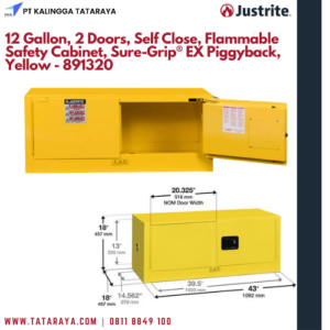 12 Gallon, 2 Doors, Self Close, Flammable Safety Cabinet, Sure-Grip® EX Piggyback, Yellow - 891320
