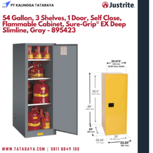 54 Gallon, 3 Shelves, 1 Door, Self Close, Flammable Cabinet, Sure-Grip® EX Deep Slimline, Gray - 895423