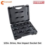 1_2in. Drive, Hex Impact Socket Set, 10mm - 32mm, Metric, Black Oxide Finish, Set of 18 KEN5839215K