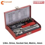 1_4in. Drive, Socket Set, Metric, 4mm - 14mm, Set of 19, Chromed Finish KEN5828800K