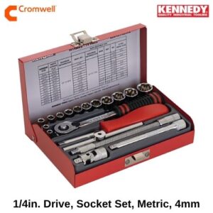 1_4in. Drive, Socket Set, Metric, 4mm - 14mm, Set of 19, Chromed Finish KEN5828800K